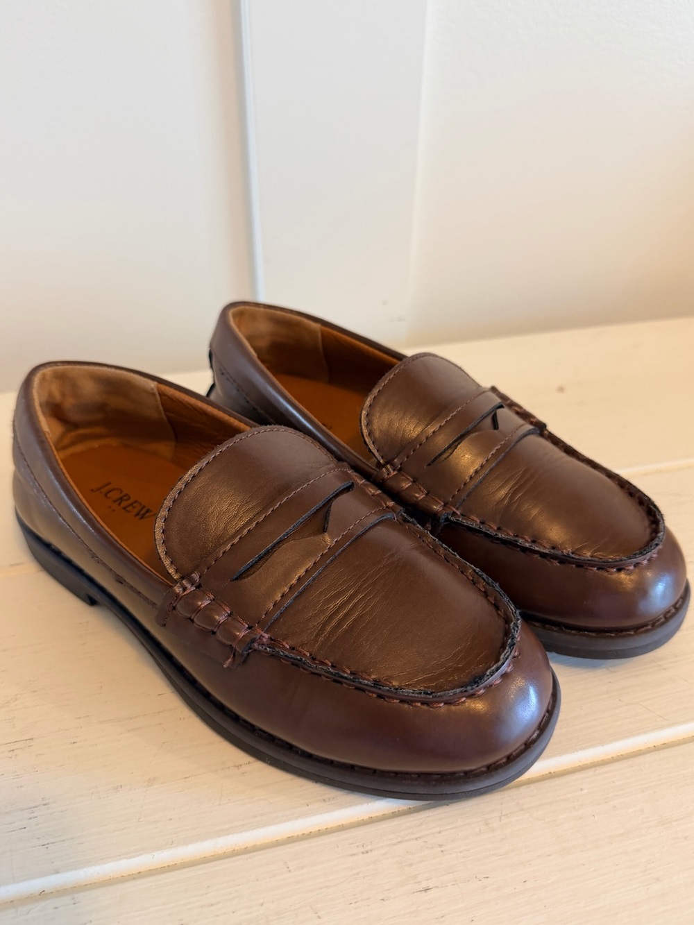 J.Crew Factory Boys Penny Loafers Brown Dress Shoes BO490 EUC Size 2